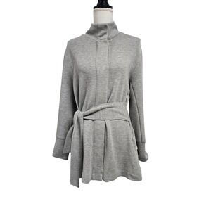 Varley Anset Jacket Grey Double Face Belted Funnel Neck Wrap Coat Women's Sz L